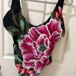 Kona Sol Floral One Piece Swimsuit - Black and Pink